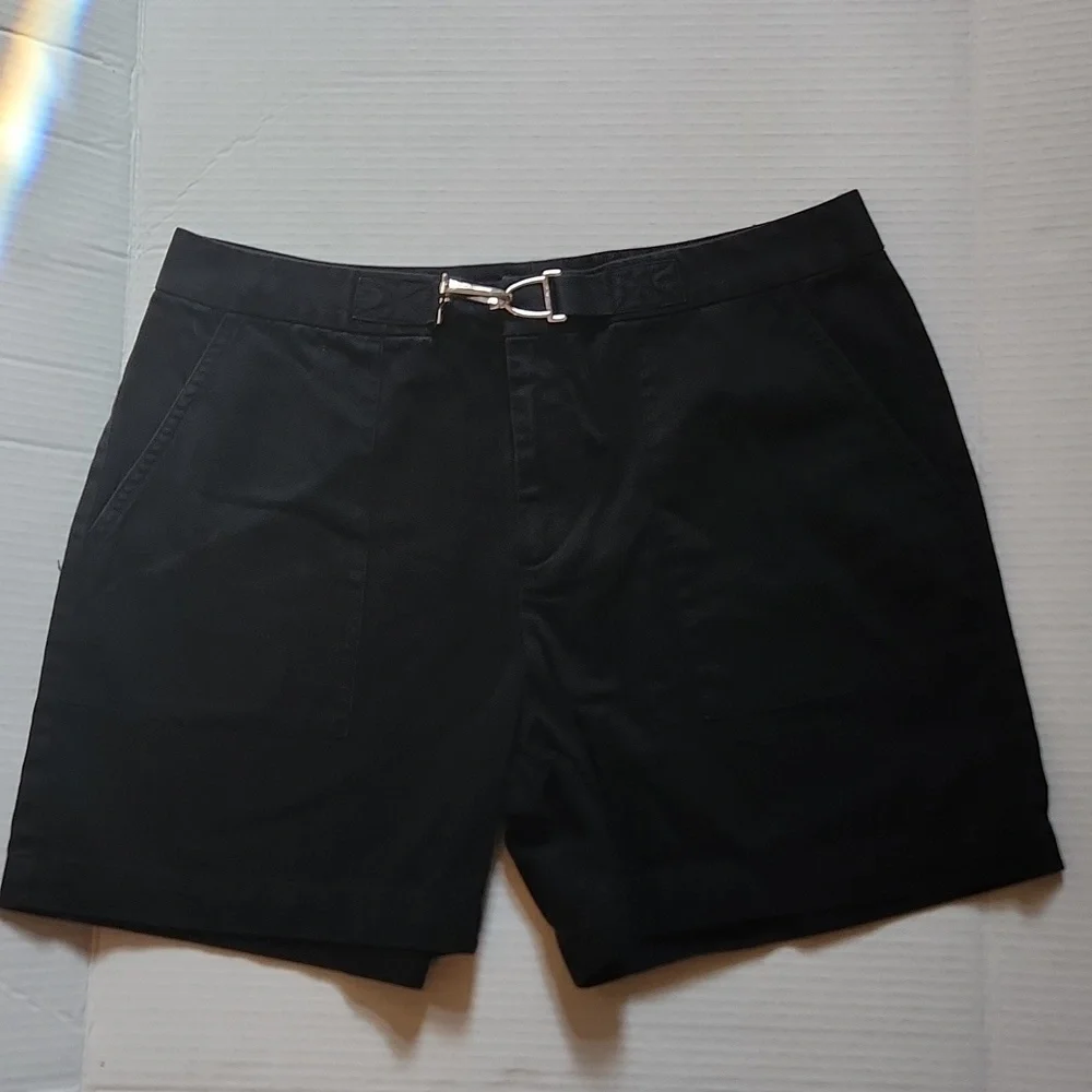 Chaps Short Womens Size 8 black silver clasp buckle long pockets Cotton